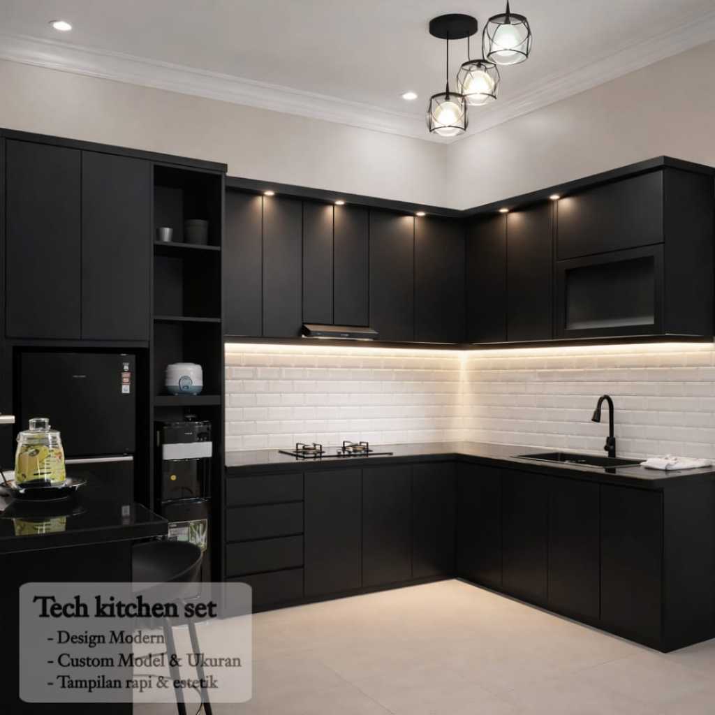 Kitchen Set HPL Minimalis Modern Custom Dapur Lemari Dapur Atas Bawah Desain Elegan & Rapi