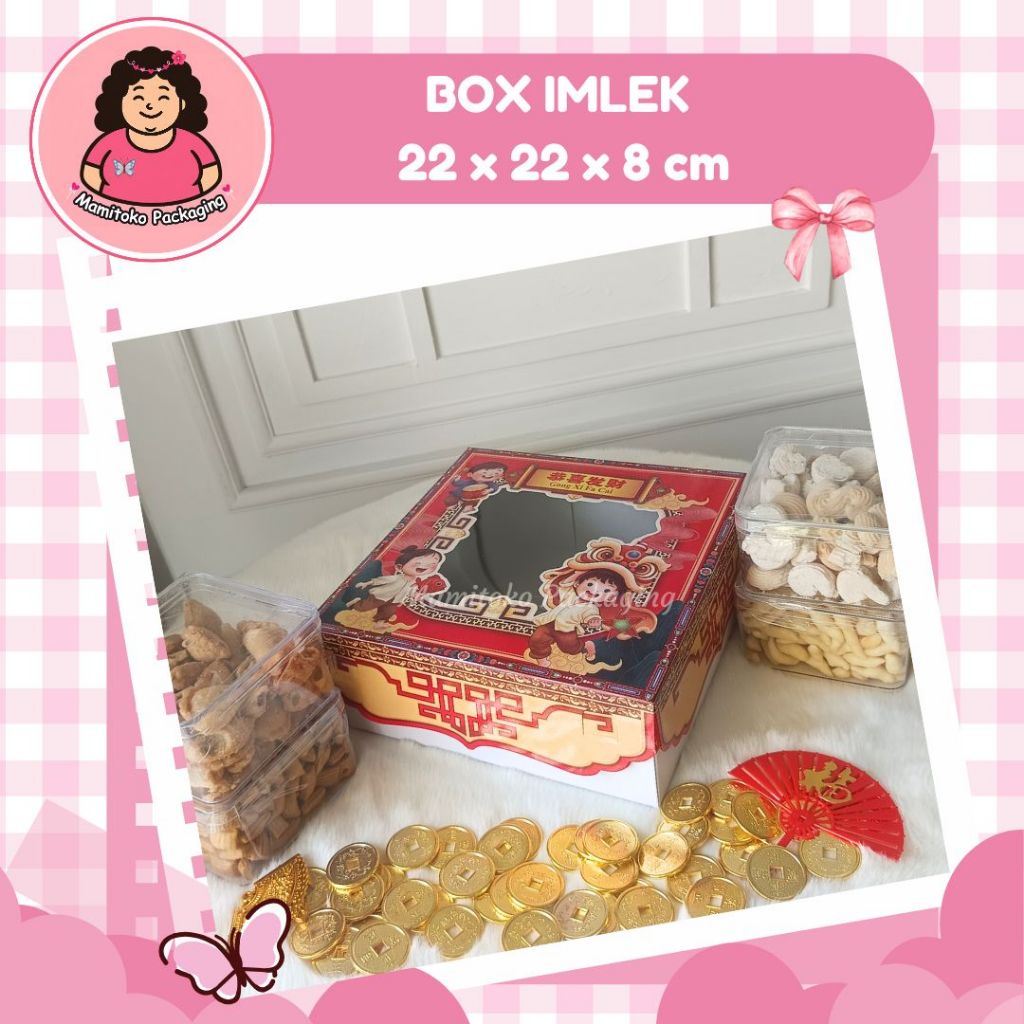 Box Imlek 22x22x8 cm | Kotak Kue Keranjang Imlek Premium | Box Hampers Tahun Baru Cina