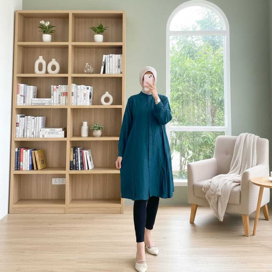 Shafira Tunik Rayon Twill  Casual | Atasan Tunik Rayon Polos Wanita | Tunik Wanita Lengan Karet dan 