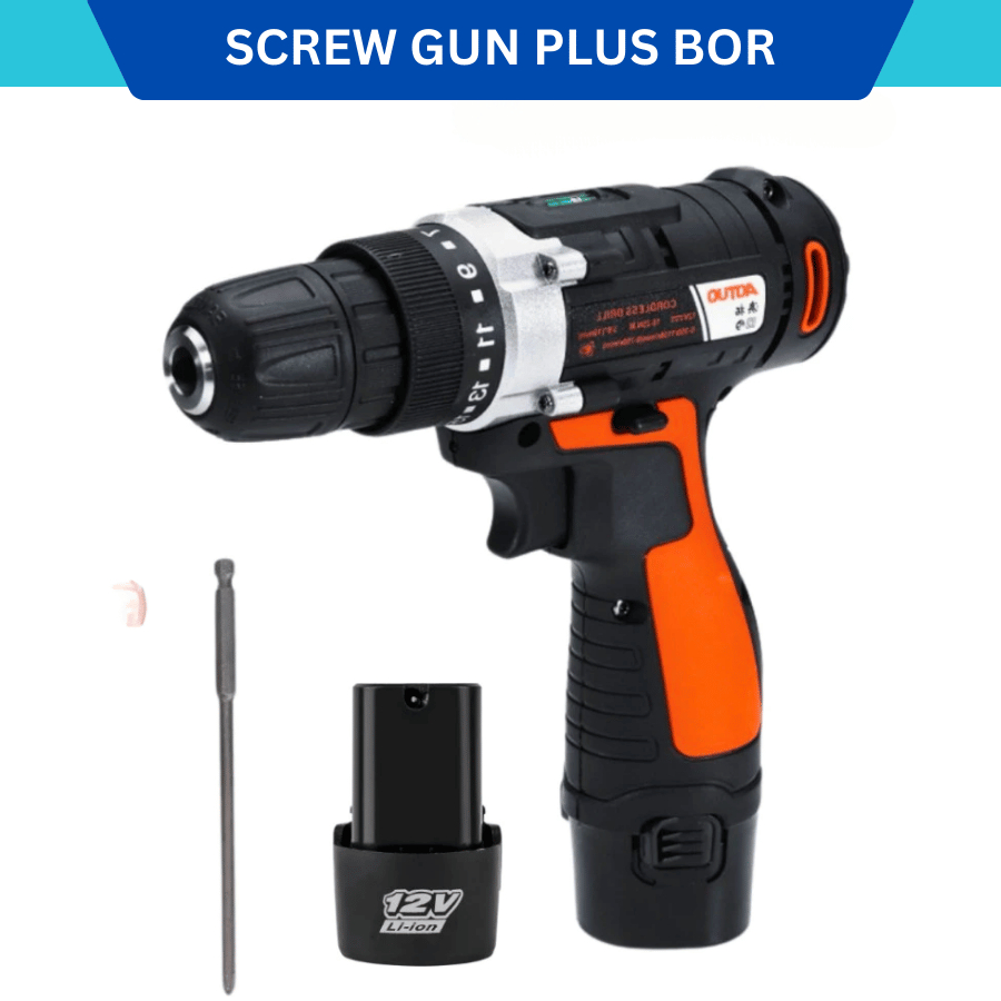 Bor Portable 12V Bor Tangan Lengkap Dengan 2 Buah Batrai Bor Batrai