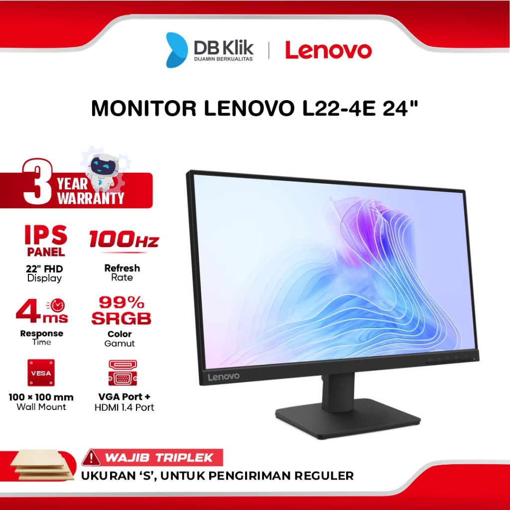 Lenovo L22-4e LED Monitor 22" IPS FHD 100Hz 4ms HDMI VGA