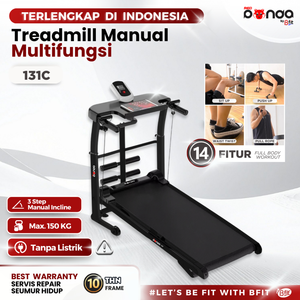 (SEMARANG) Treadmill Manual REDPANDA 131 Multifungsi Murah Tanpa Listrik Lipat Portable Low Watt
