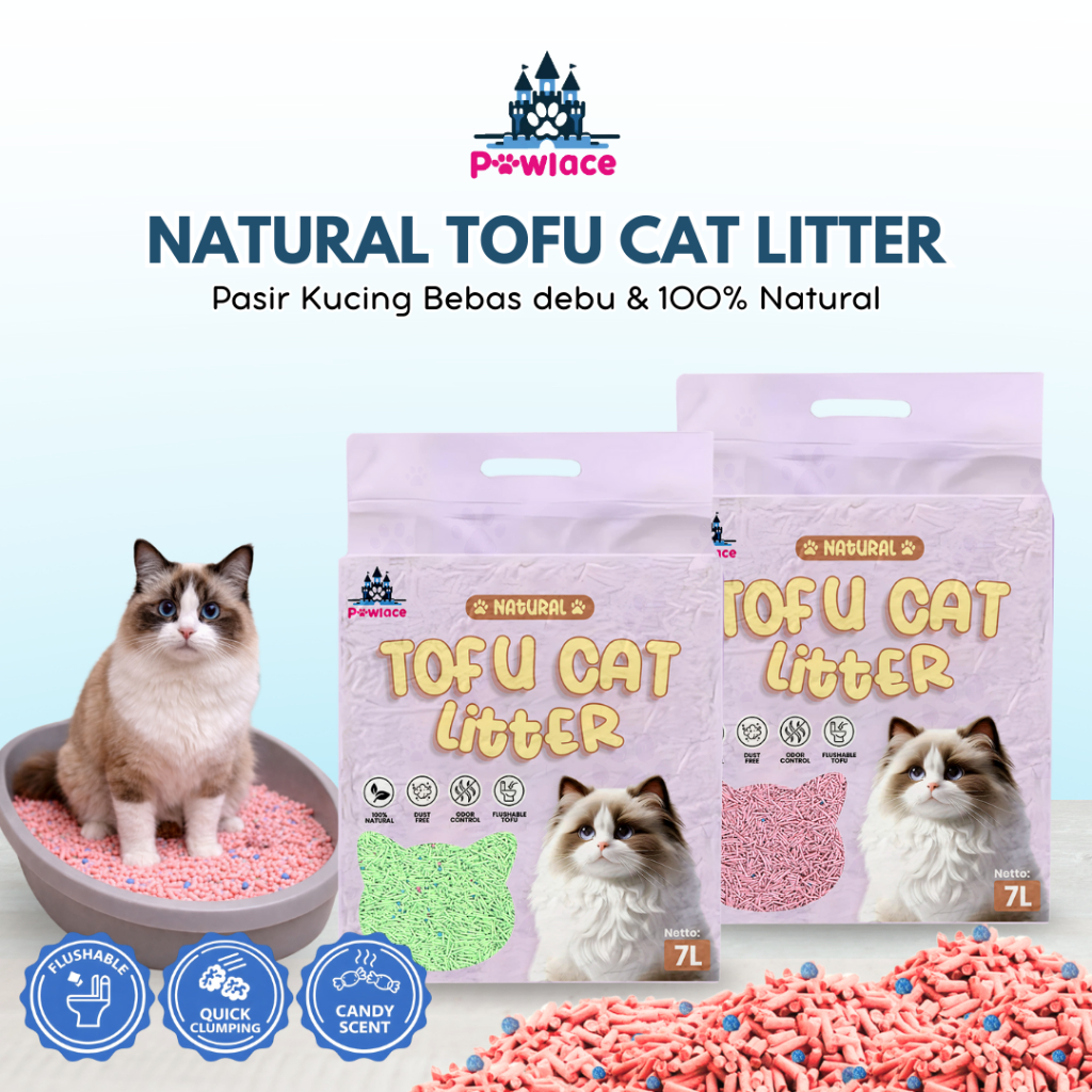 Candy Scent Natural Tofu Cat Litter 7L Pasir Kucing Gumpal Organik Tofu Cat Litter Minim Debu dan Wa