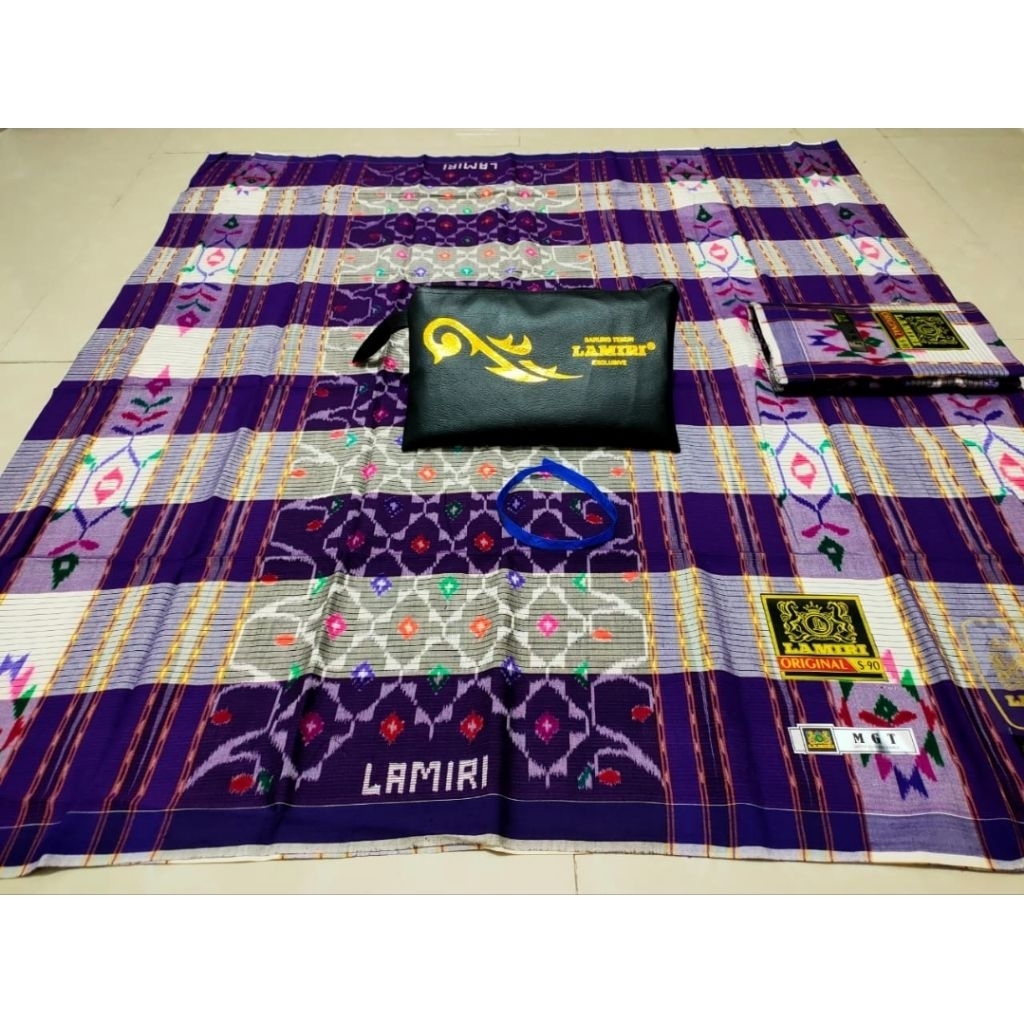 Sarung LAMIRI MGT Kotak Sutra 50% Lengkap Tas