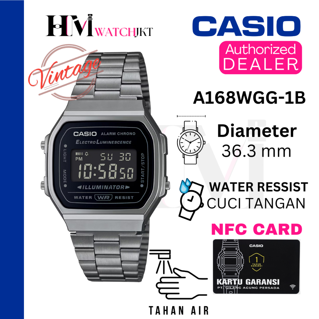 CASIO A168WGG-1BDF Jam Tangan Original Unisex Digital Antiair A168WGG-1B A168