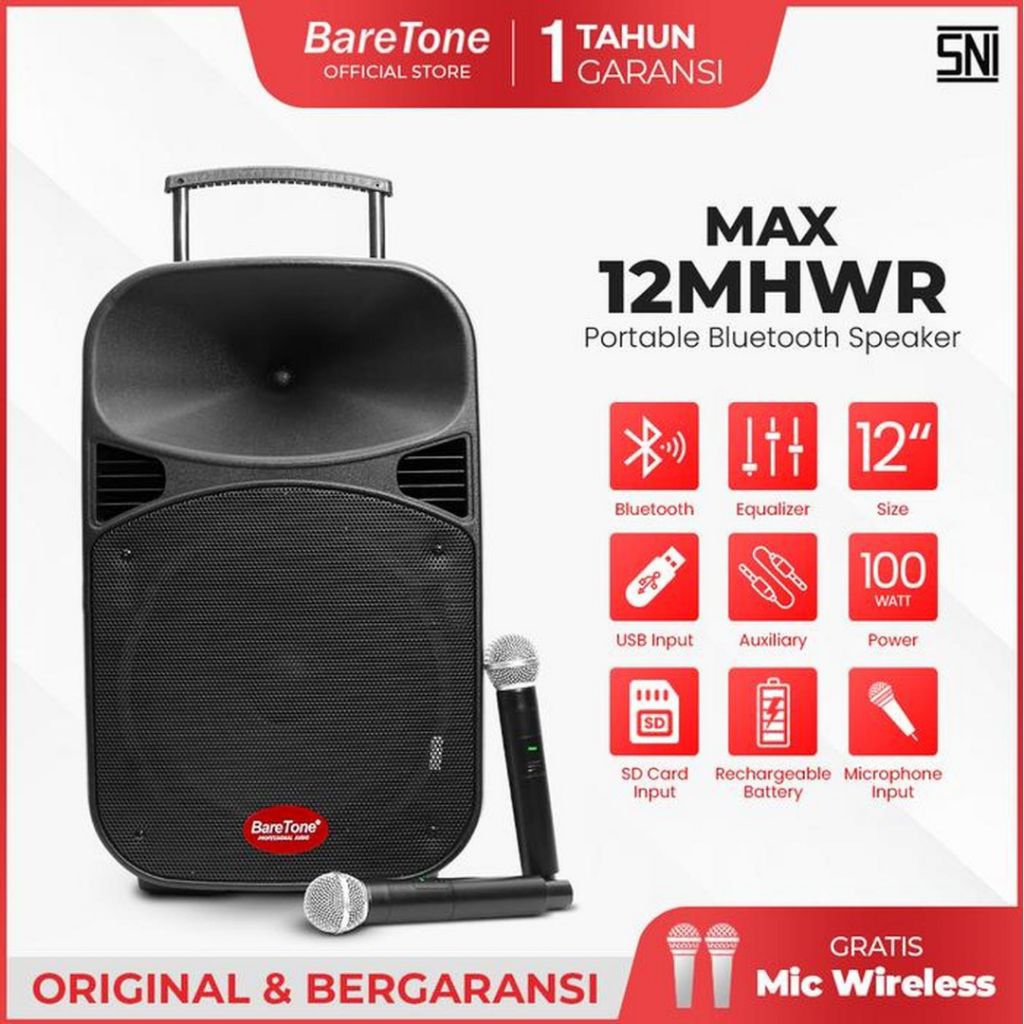 Speaker Aktif Portable Baretone MAX12MHWR 12 Inch Original Baretone