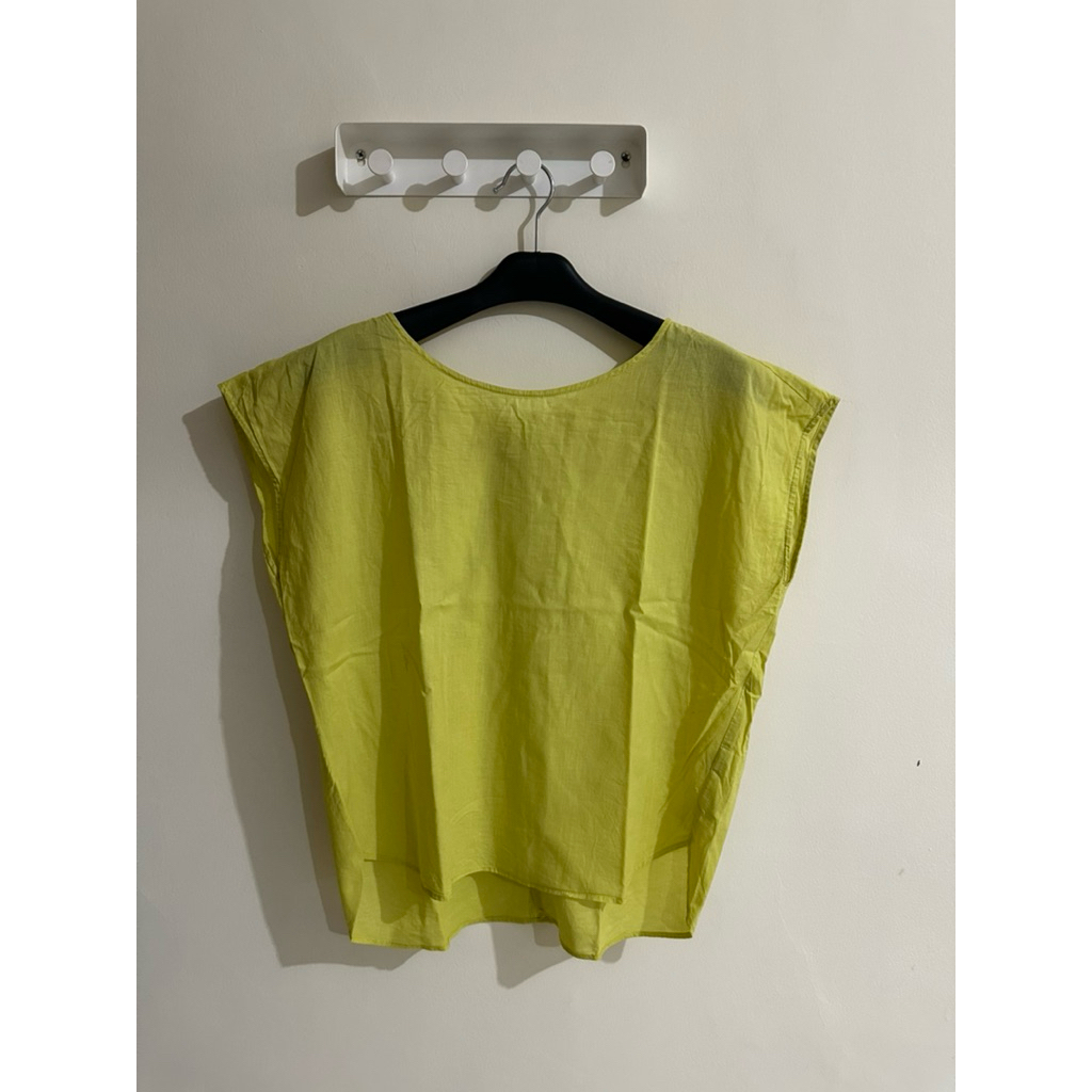 [BACK-TWIST] Atasan Wanita Oversized Lime Green - Blouse Katun Premium Kerah V-Neck Terbalik Lime Gr
