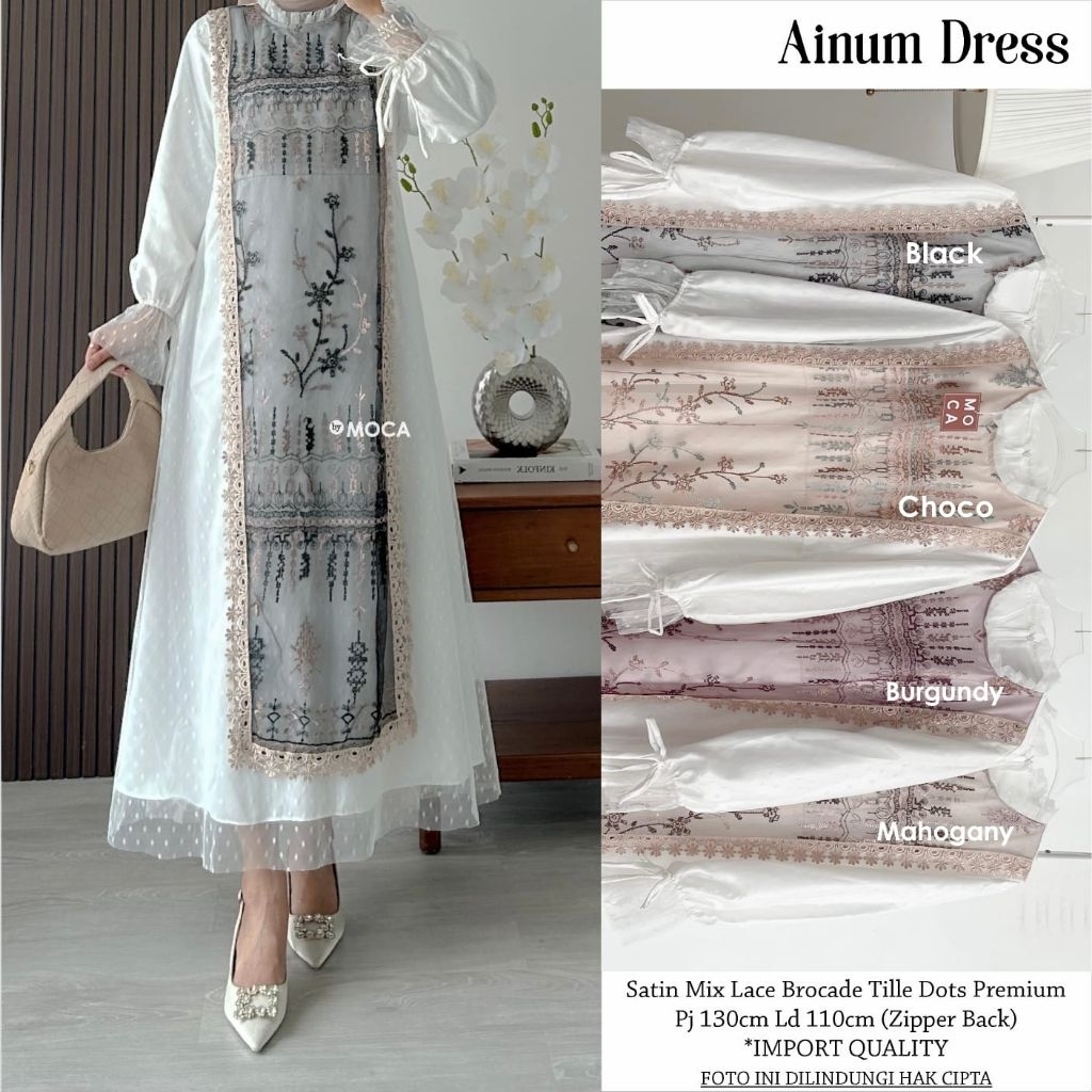 Pc AINUM DRESS l atasan baju muslim gamis putih gamis lebaran wanita