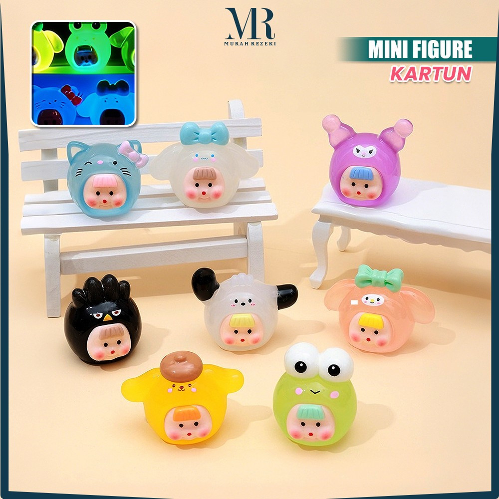 Kartun Cute 3D DIY Aksesoris Miniatur Karakter Resin Glow In The Dark / Ornamen Hiasan Desktop Dekor