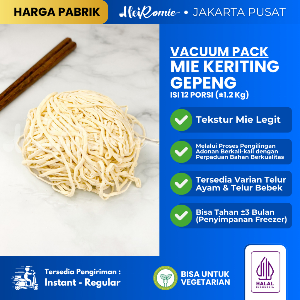 Pengiriman Regular [Vacuum Pack] - Mie Mentah Gepeng Keriting Telur Ayam Bebek Premium