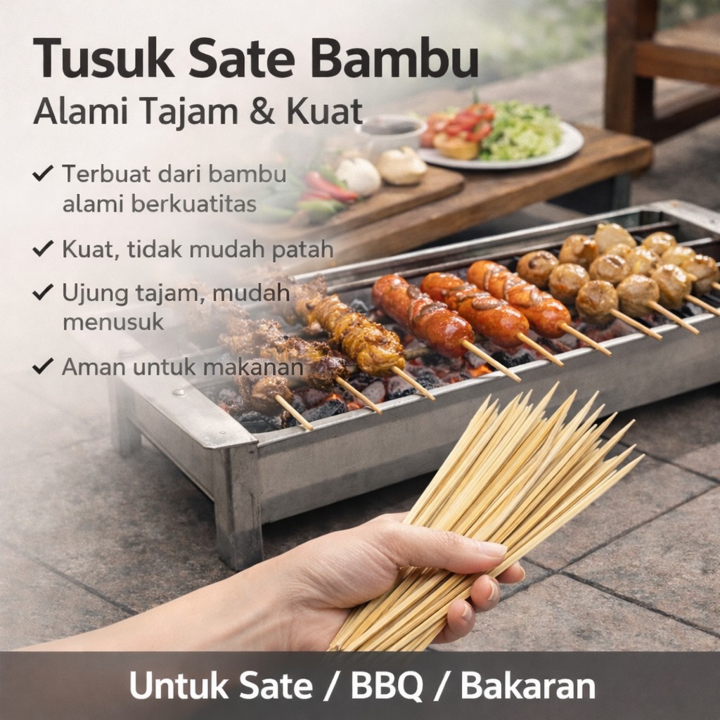 Tusuk Sate Bambu Alami Tajam Kuat untuk Sate & BBQ