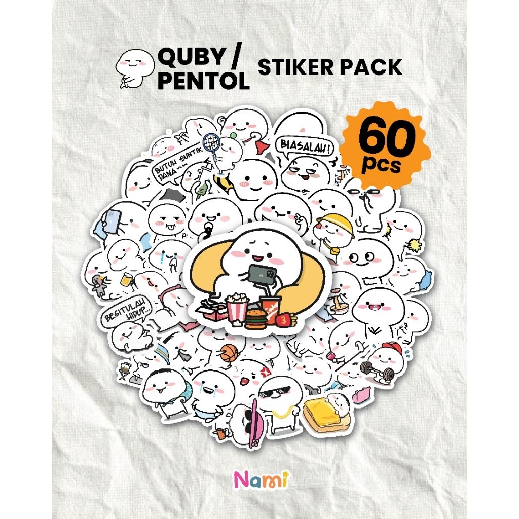 PAKET 60PCS STIKER QUBY PENTOL | STIKER PACK QUBY PENTOL | STIKER HELM, STIKER TUMBLER, STIKER LAPTO
