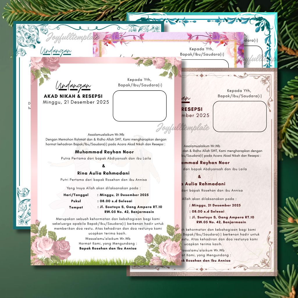 Undangan pernikahan lipat tiga, undangan pernikahan kertas HVS lipat tiga