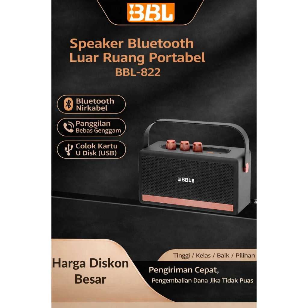 BBL-822 Speaker Bluetooth TWS Portabel, dengan desain terinspirasi Marshall, dilengkapi dengan subwo