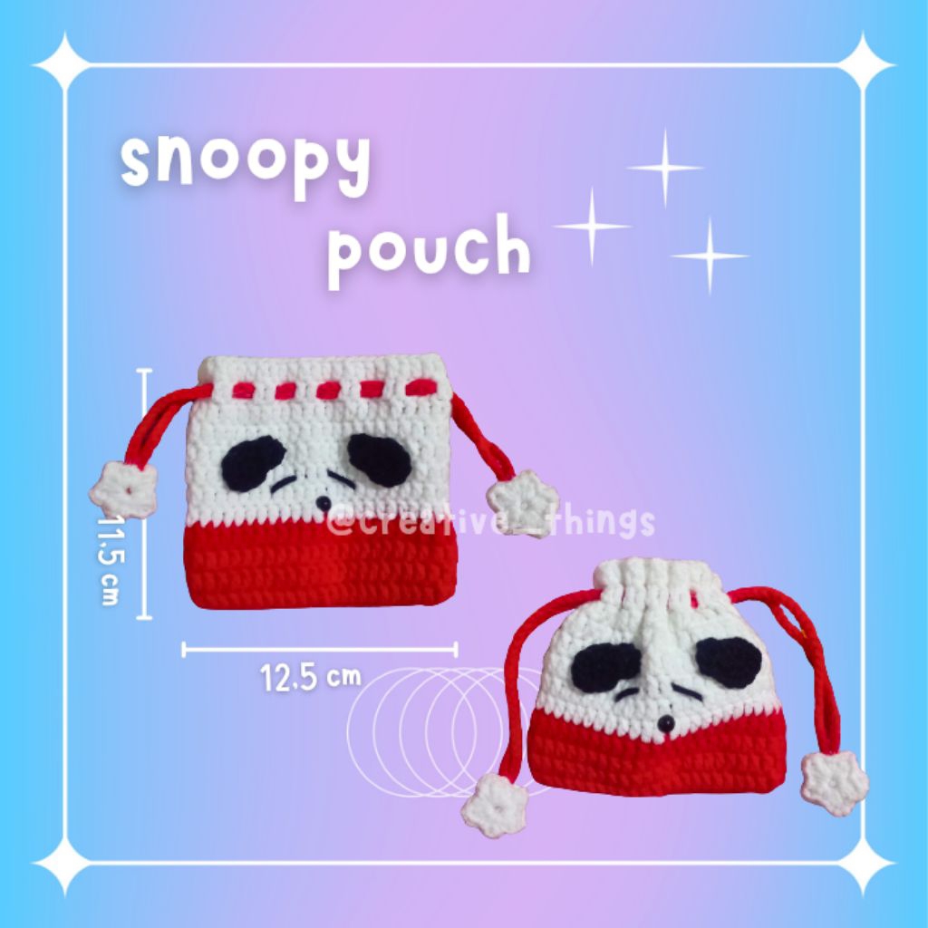 Snoopy Drawstring Pouch | Pouch Serut Snoopy Rajut