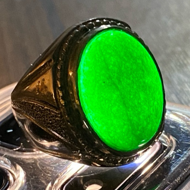 Batu Akik Giok Cina Hijau Tua - Ring Alpaka Super Custom