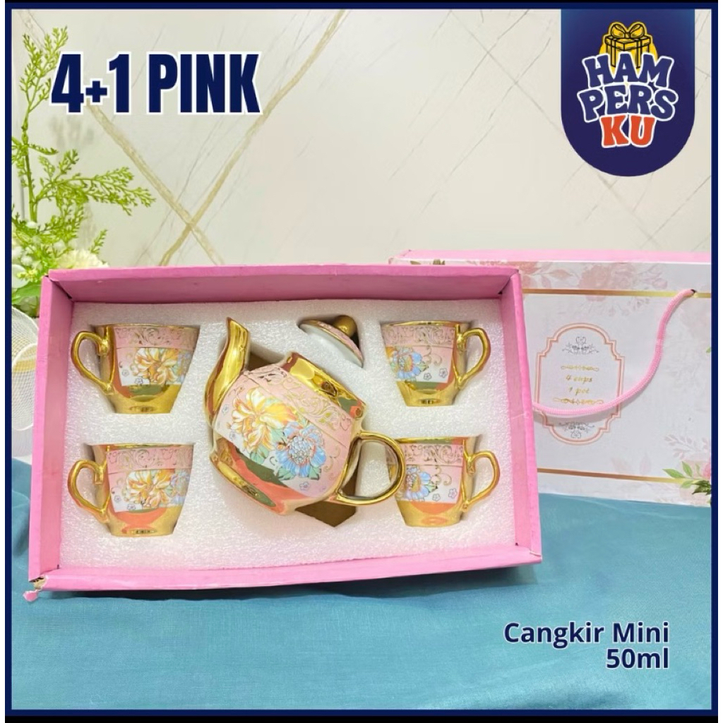 hadiah pernikahan | teko set cangkir 4+1 | hampers pernikahan cangkir dan teko