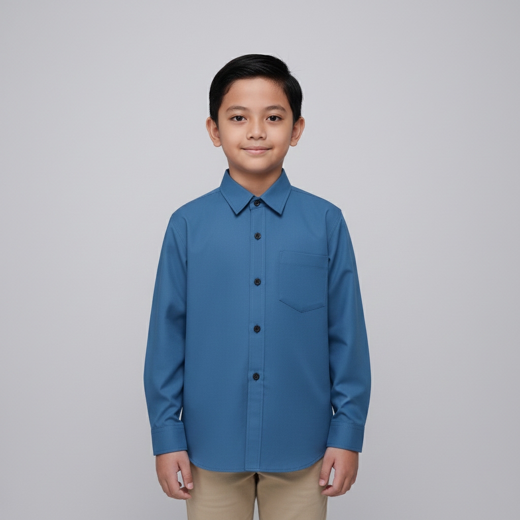 Kemeja Anak Laki-Laki Polos Lengan Panjang Warna Denim | Hem Anak 3–14 Tahun