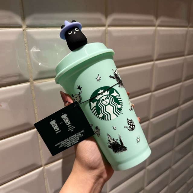 NEW Tumbler Starbucks Cat Halloween 2025 Reusable Cup With Stopper Original Starbucks