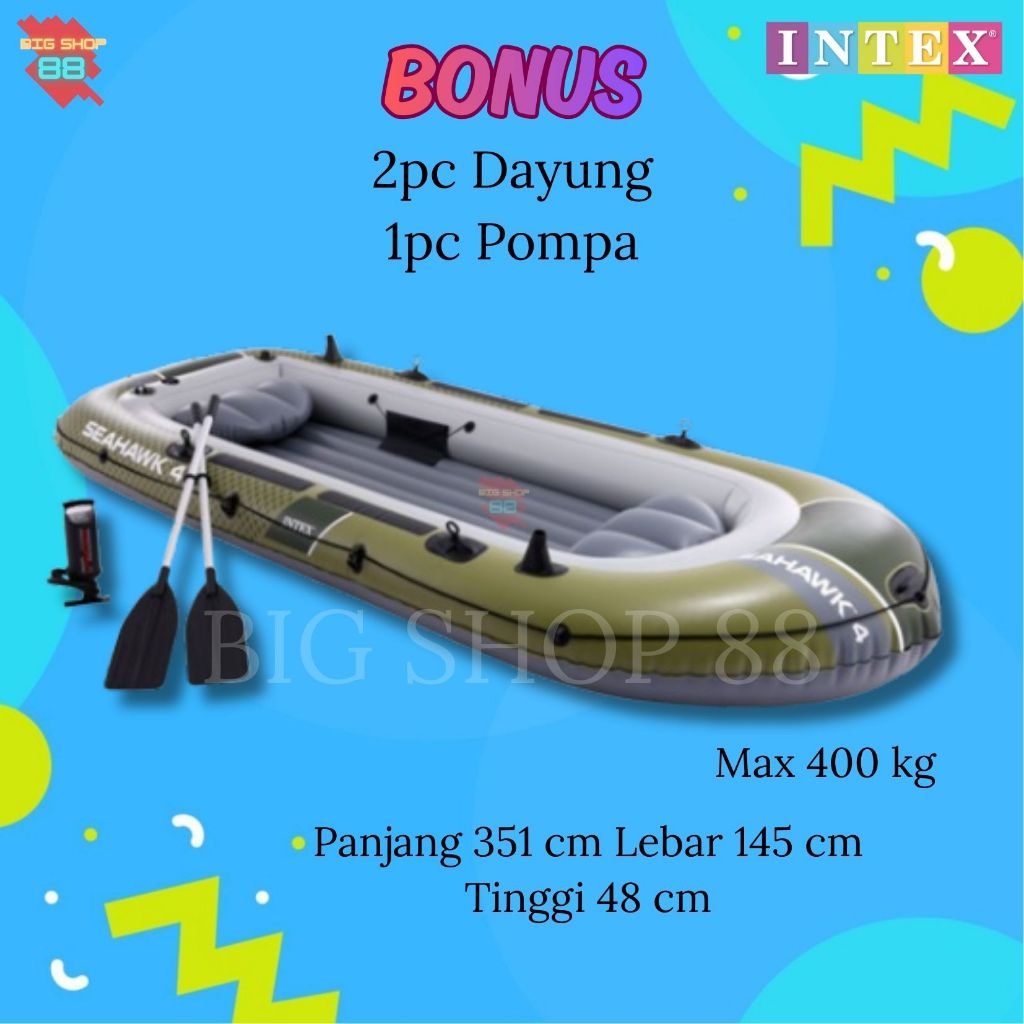 INTEX 66334 68351 PERAHU KARET SEAHAWK 4 BOAT SET MUAT 4-5 ORANG PERAHU BANJIR PERAHU DARURAT PERAHU