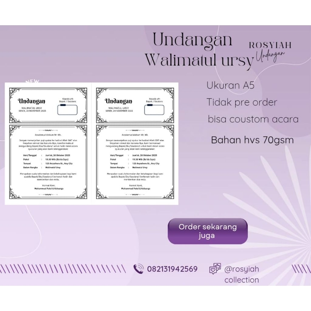 cetak undangan walimatul ursy atau pernikahan A5 kertas hvs