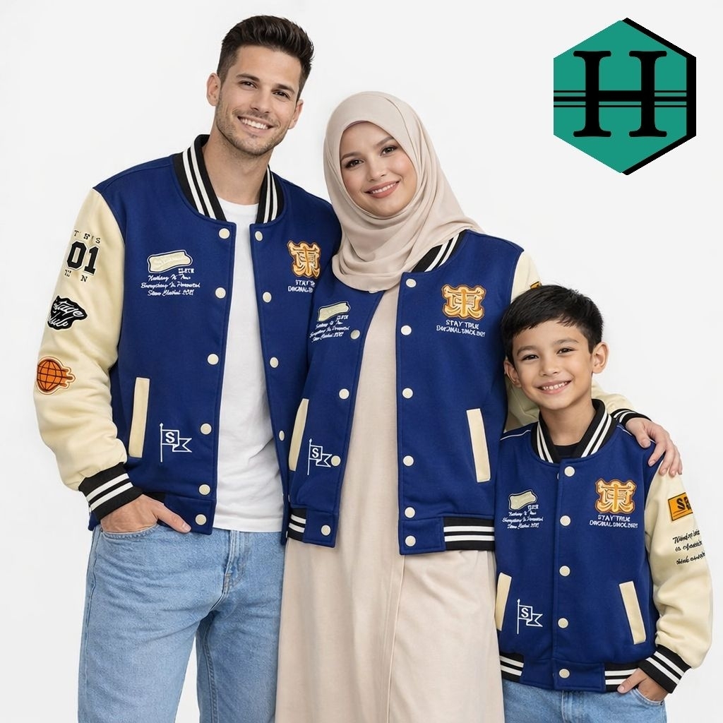 JAKET VARSITY BASEBALL COUPLE BIRU