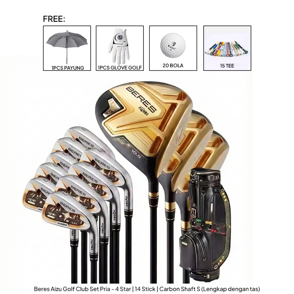 Honma Beres Aizu Golf Club Set Pria - 4 Star | 14 Stick | Carbon Shaft S | Lengkap Dengan Tas