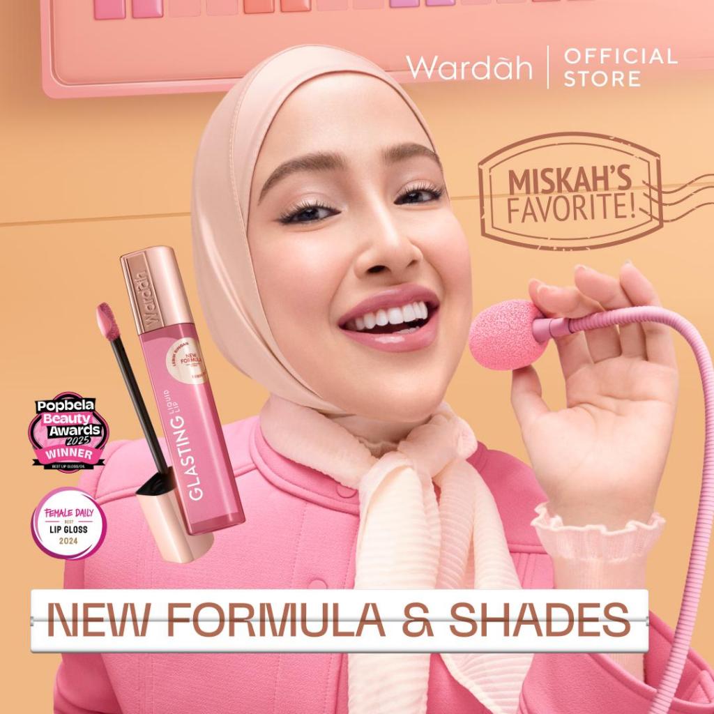 WARDAH Lip Cream Glossy Glasting Liquid Lip - Hi-Pigmented Glass Color, Ringan, Tidak Lengket, Trans