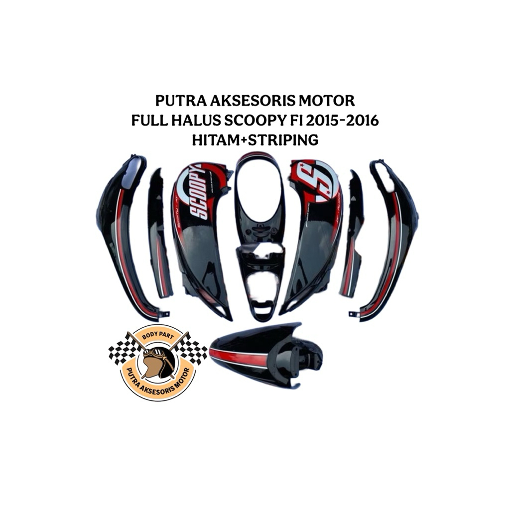 Full Body Bodi Halus Scoopy FI Hitam+Stiker 2015-2016 Hitam