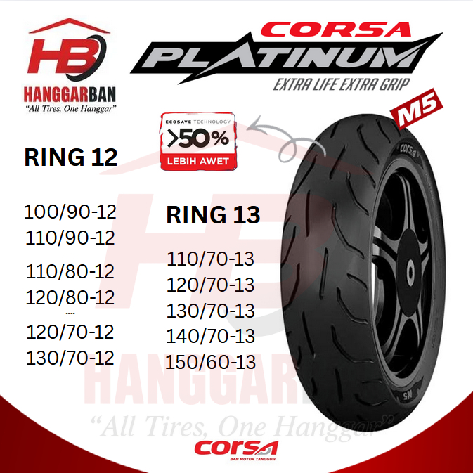 M5 CORSA PLATINUM Ban Motor AWET NMAX 110 120 130 140 70 / 150 60 13 / Vespa Scoopy RING 12 TUBELESS