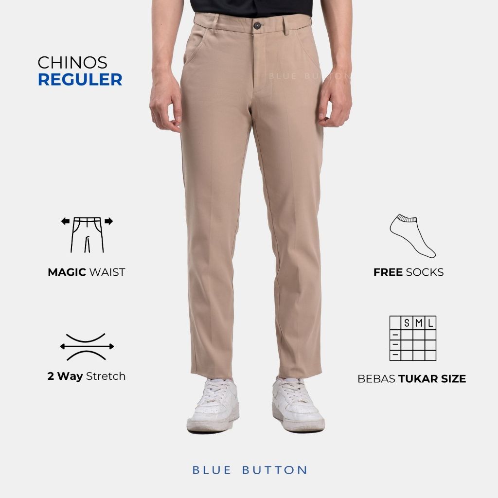 BLUEBUTTON Celana Panjang Pria Chino Regular Fit Khaki Ankle Pants Stretch