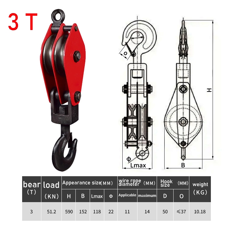 NEW Heavy Duty Crane 3T-5T  Single Sheave Pulley Block with Snatch Block 0.5-10T Crane Hook Pulley L