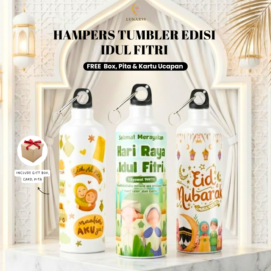 Hampers Tumbler Idul Fitri 750 ml FREE Gift Box | Souvenir Tumbler Lebaran Custom