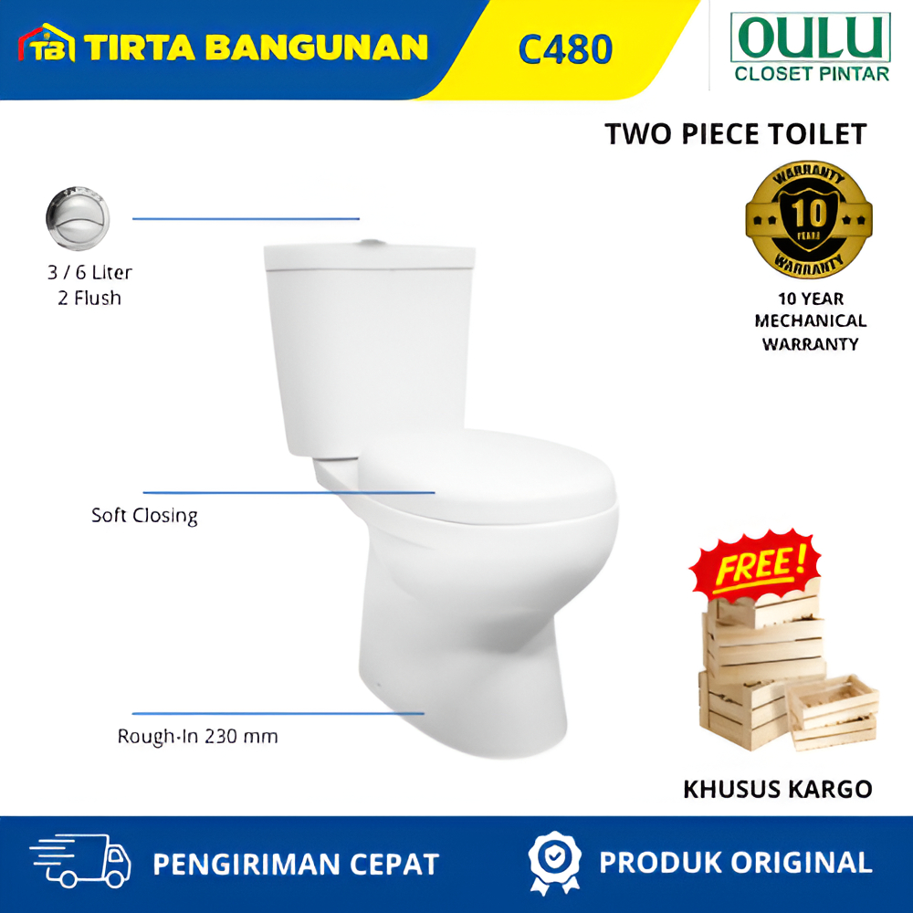 WC DUDUK DUAL FLUSH OULU C480 TWO PIECE TOILET CLOSET KLOSET TOILET DUDUK AS 25 CM PUTIH