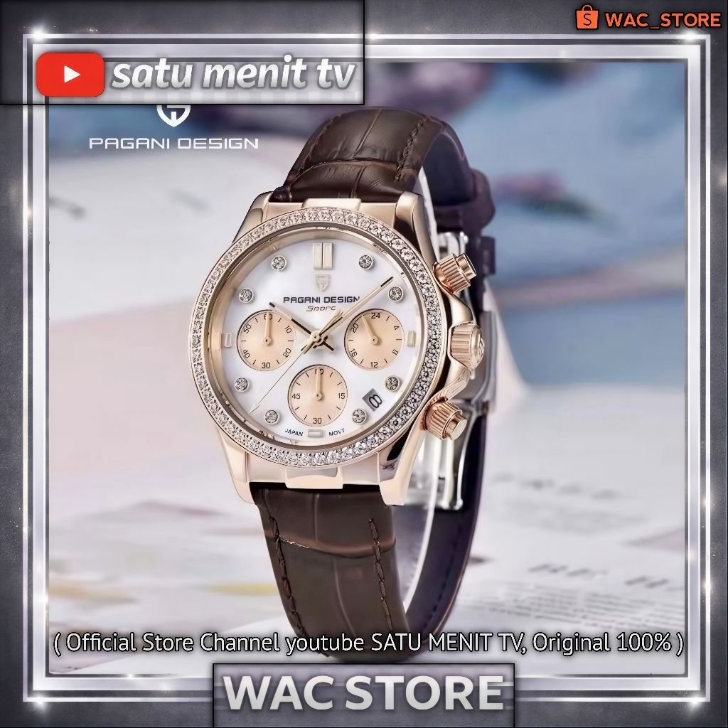 NEW PAGANI DESIGN WOMEN 36 MM DAYTONA ROSEGOLD BROWN LETHER QUARTZ SAFIR GLASS + AR COATING