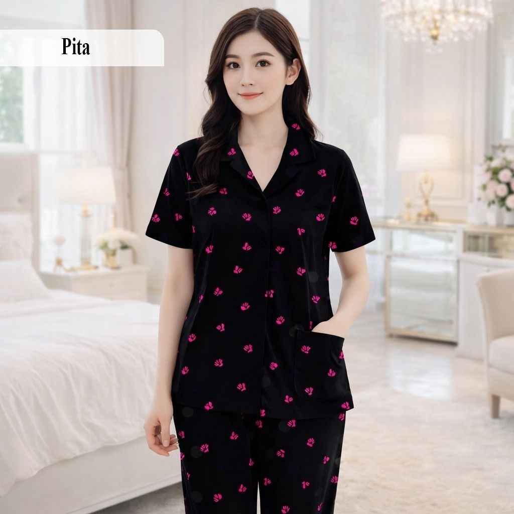 Baju Tidur Wanita Piyama Cewe Pita kekinian Lengan Pendek Celana Panjang terbaru