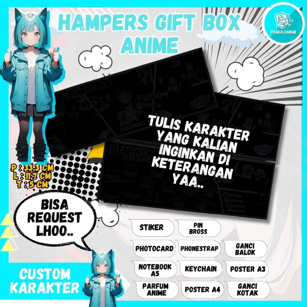 HAMPERS ANIME BYAKKONIME UNTUK CUSTOM KARAKTER| Custom Gift Box Anime 33x11x5cm - Kado Ulang Tahun M