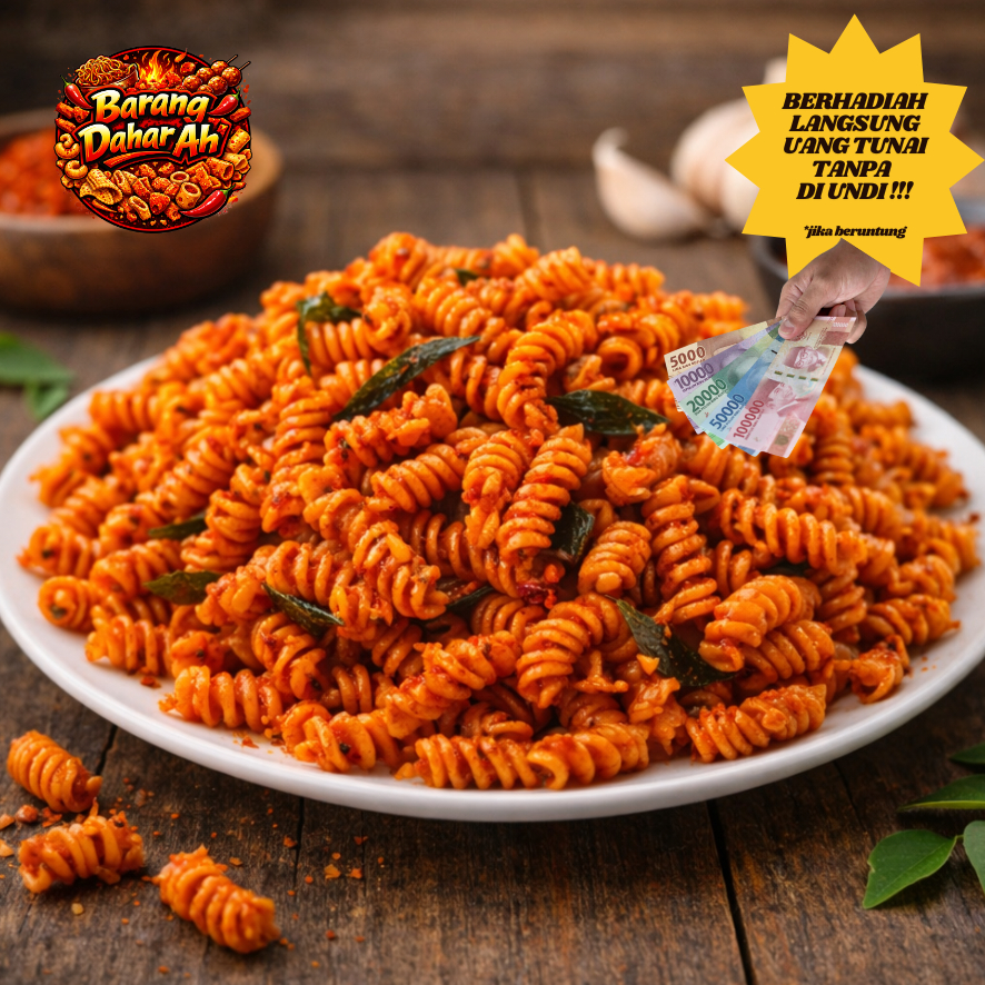 Barang Dahar Ah - Makaroni Spiral Pedas Gurih Balado Spesial 250Gr, 500Gr, 1000Gr Berhadiah Uang Tun