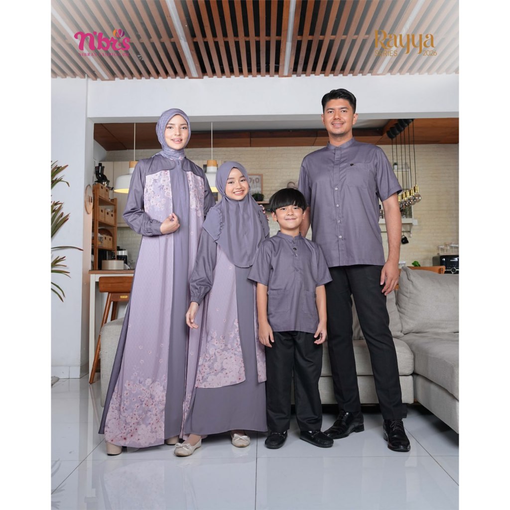 Nibras Set Sarimbit Baju Seragam Keluarga Lebaran Izadia Lavender Baju Couple Keluarga  Bahan Dobby 