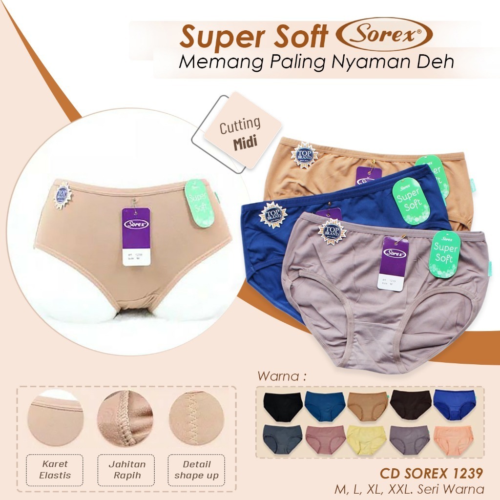6 pcs & 12 pcs Celana Dalam Sorex 1239 & 1248 CD Super Soft Celana Dalam Wanita Sorex Jumbo Grosir L
