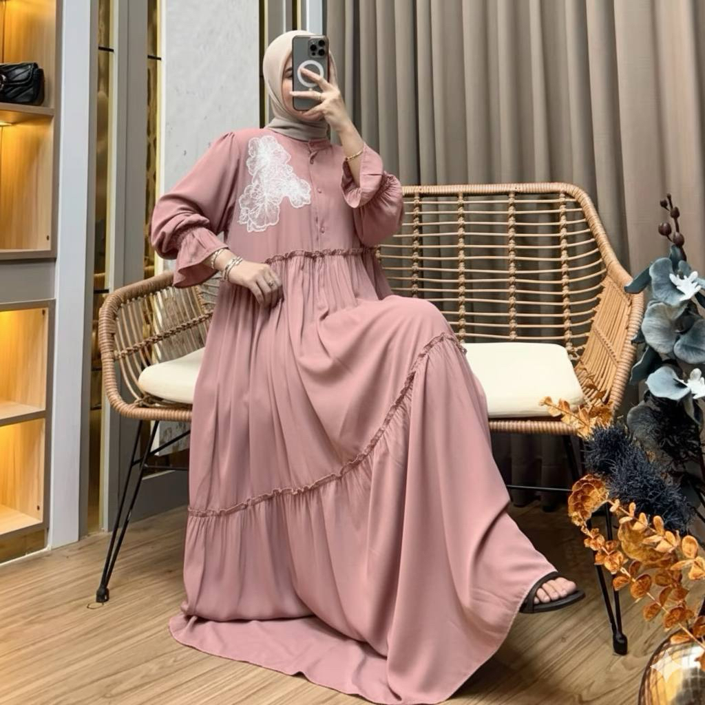 SHAKIRA BLOOM DRESS RAYON TWILL / GAMIS LEBARAN 2026 TERBARU JUMBO