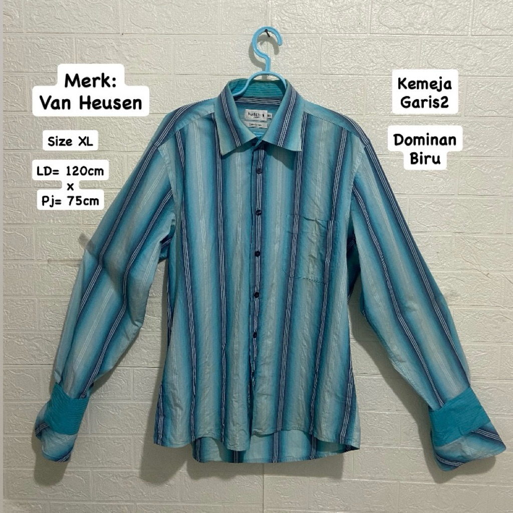 PRELOVED VAN HEUSEN ORI KEMEJA GARIS2 DOMINAN BIRU (Size XL) (LD=120cm x Pj=75cm)