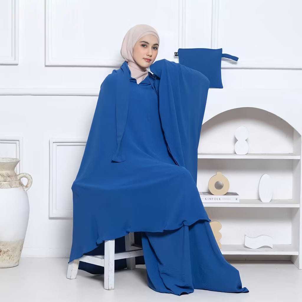 Mukena Dewasa Bahan Cringkle Airflow Premium 2in1 - Mukena Traveling Adem Anti Kusut Jumbo