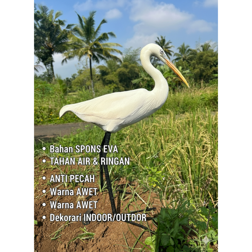 Patung Burung Kuntul Putih Natural Dekorasi Taman - Bahan Spons EVA Anti Pecah