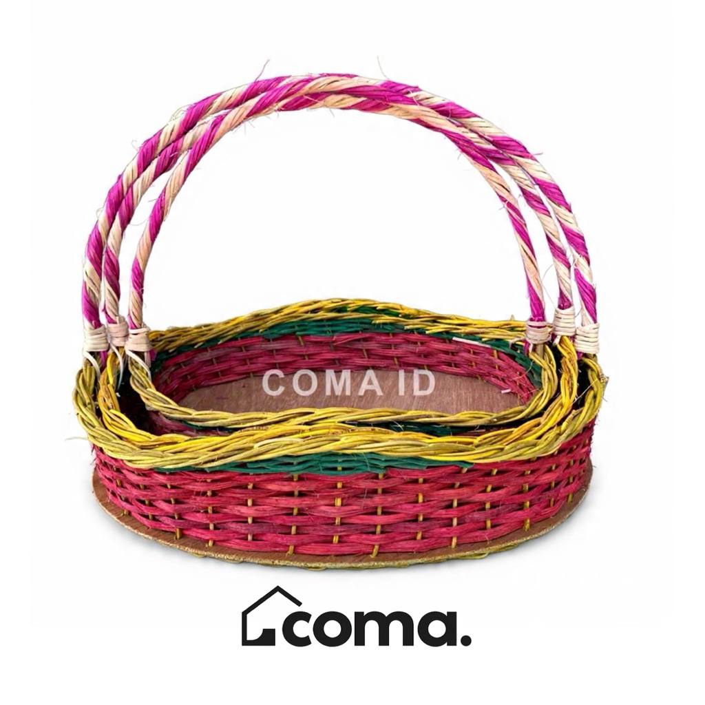 Keranjang Parsel Rotan Model Ombak / Keranjang Seserahan Rotan / Keranjang Hantaran Rotan Set Isi 3p