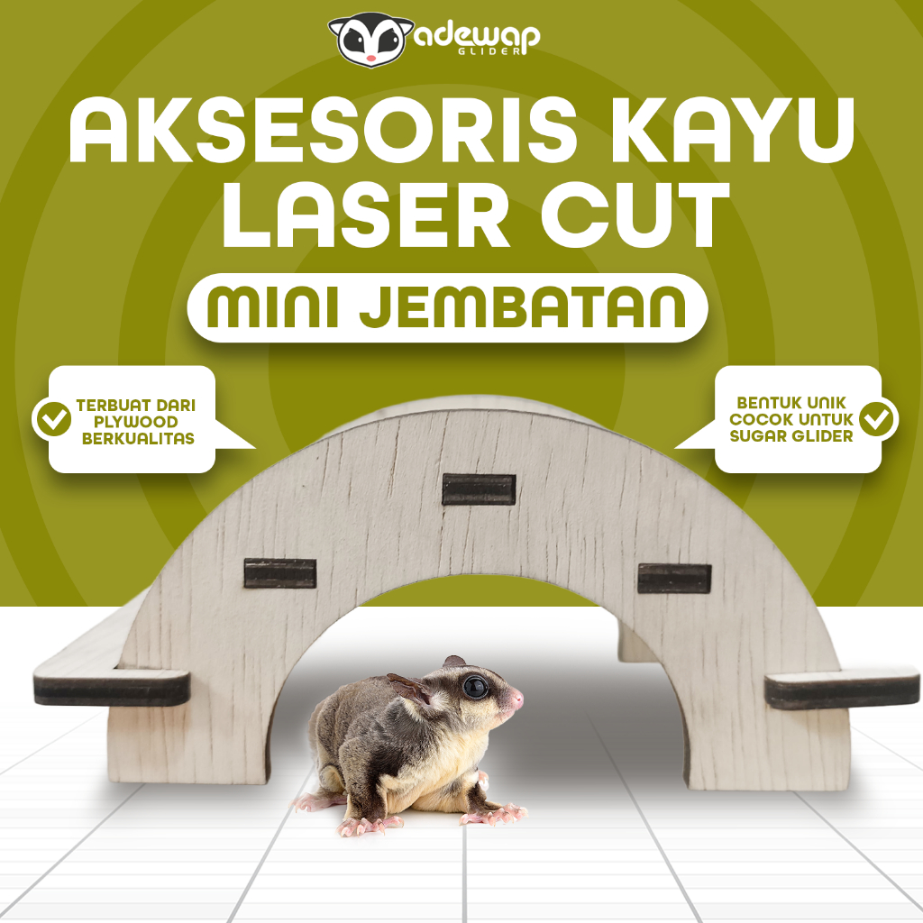 ADEWAP GLIDER Jembatan Mini Laser Cut Mainan Kayu Sugar Glider Hamster Marmut Tempat Bersembunyi & Bermain Hewan Kecil