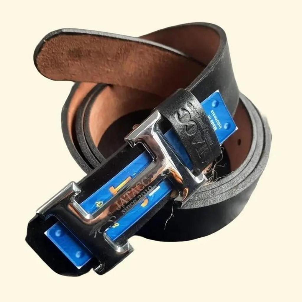 Sabuk Pria Kulit Asli Premium Jatacc Satu Lapis Besi Gesper Hitam / IKAT PINGGANG KULIT Fashion