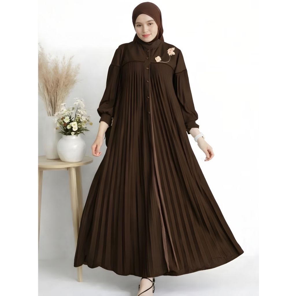 Gamis Plisket Wanita Terbaru Dress Muslimah Modern Jumbo Bahan Knit Mango Aleyscia Oz