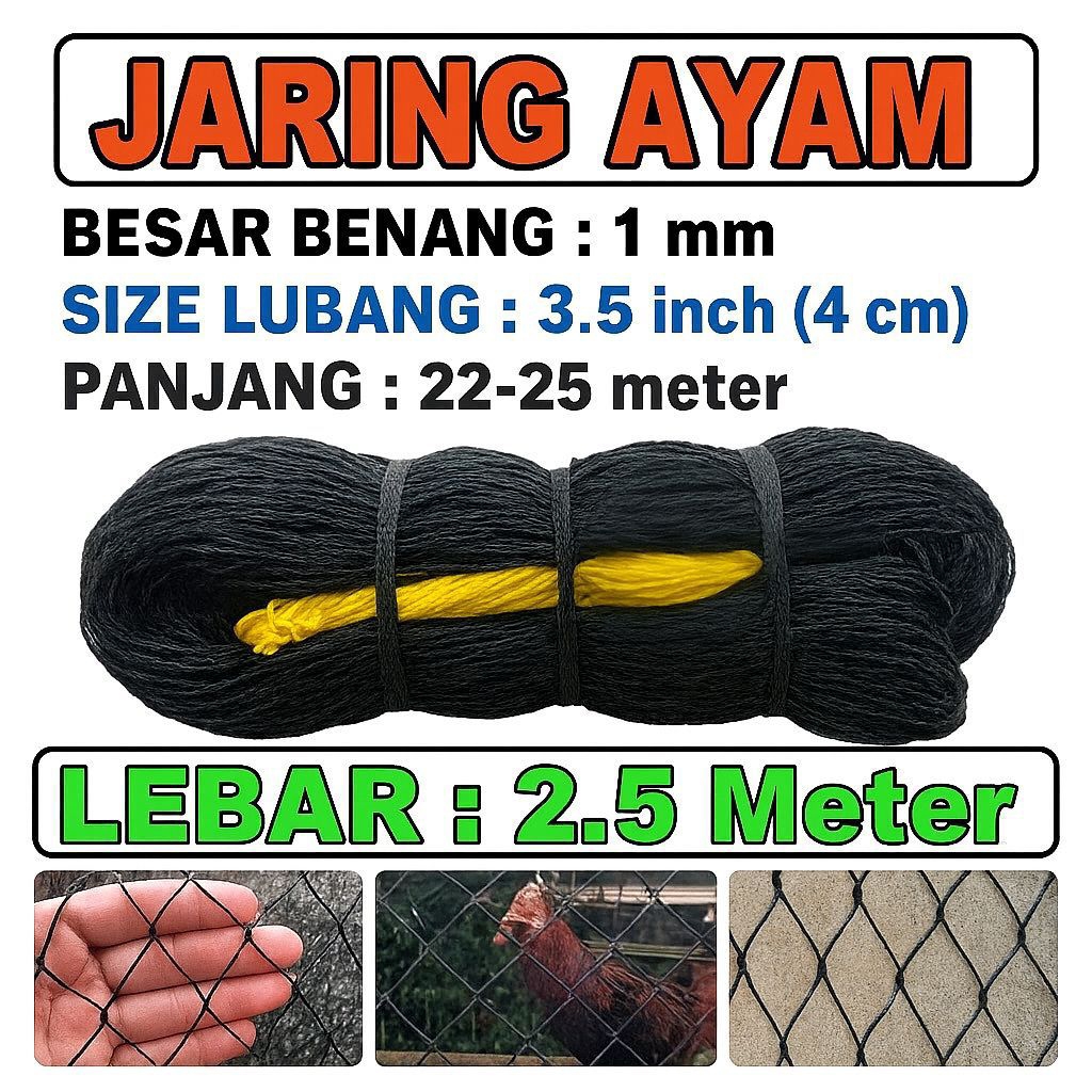Jaring Ayam 3.5 inch (4cm) Lebar 2,4m-2,5M Panjang 22-25meter Jaring Pagar Ayam dan tanaman Jaring s