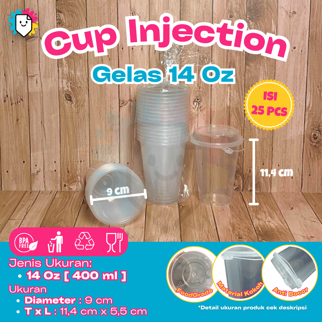 [Isi 25 PCS] Cup Injection 14oz Dan Tutup / Gelas Injection 14oz / Gelas Cup Injection / Cup / Cup I
